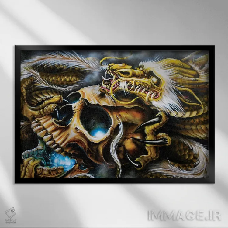 تابلو جستجوی اژدهای طلایی اثر درک تورکوت - نمای قابدار مشکی