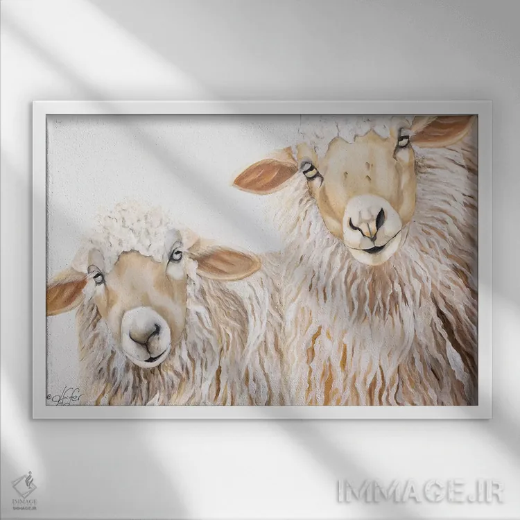 تابلو بعبع گوسفند سفید اثر دایان فیفر - نمای قابدار سفید