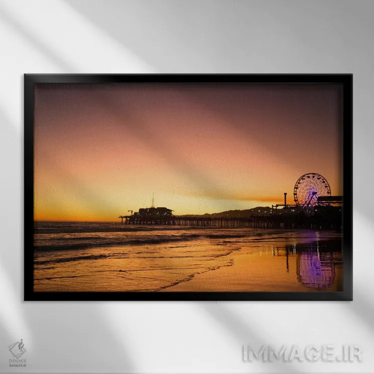 تابلو Santa Monica, California, USA,اسکله سانتا مونیکا در طلوع، سانتا مونیکا، کالیفرنیا، ایالات متحده آمریکا اثر دنیس فلهرتی - نمای قابدار مشکی