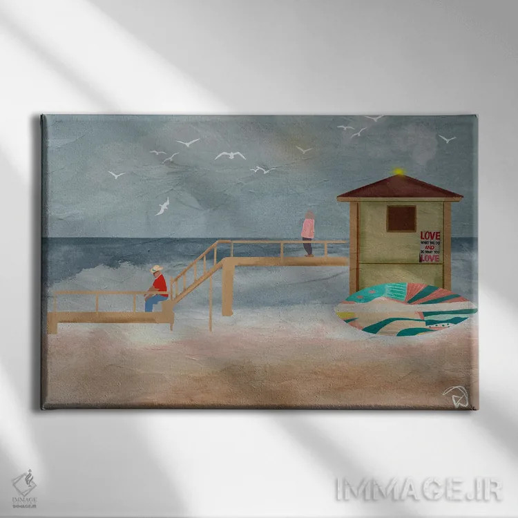 تابلو زوجی در ساحل اثر دارلا فرارا - نمای روبهرو روی دیوار