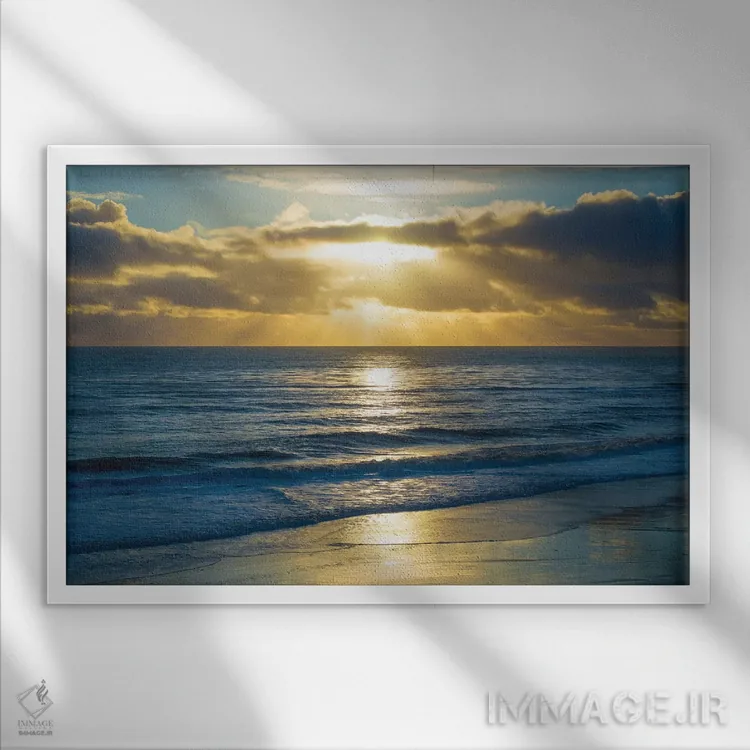 تابلو موجسواران غروب ساحل اثر داگ فولک - نمای قابدار سفید