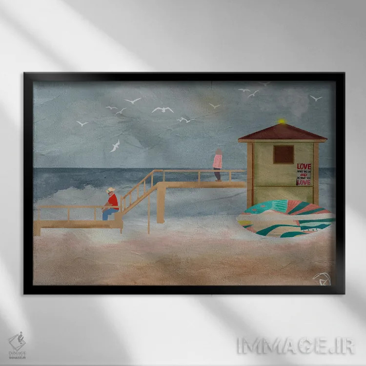 تابلو زوجی در ساحل اثر دارلا فرارا - نمای قابدار مشکی