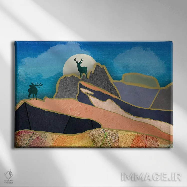 تابلو گوزنها روی کوهستان اثر دارلا فرارا - نمای روبهرو روی دیوار
