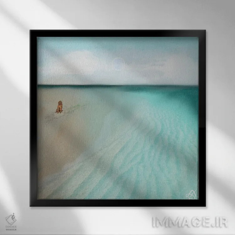 تابلو سگ در ساحل اثر دارلا فرارا - نمای قابدار مشکی