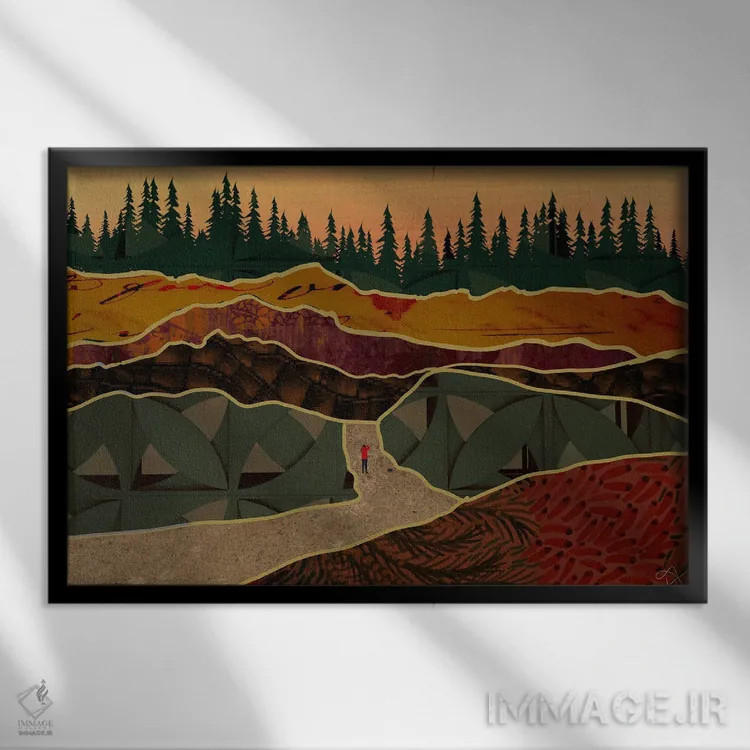 تابلو مزرعه و درختان اثر دارلا فرارا - نمای قابدار مشکی