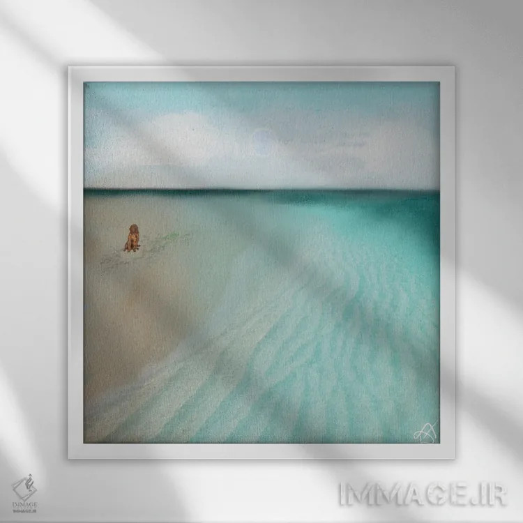 تابلو سگ در ساحل اثر دارلا فرارا - نمای قابدار سفید