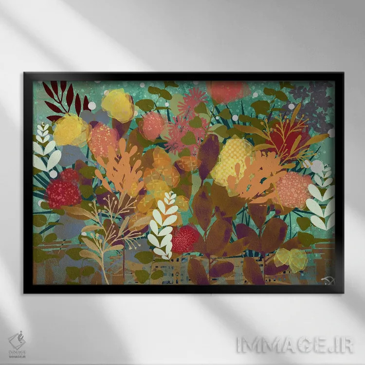 تابلو گل انتزاعی اثر دارلا فرارا - نمای قابدار مشکی