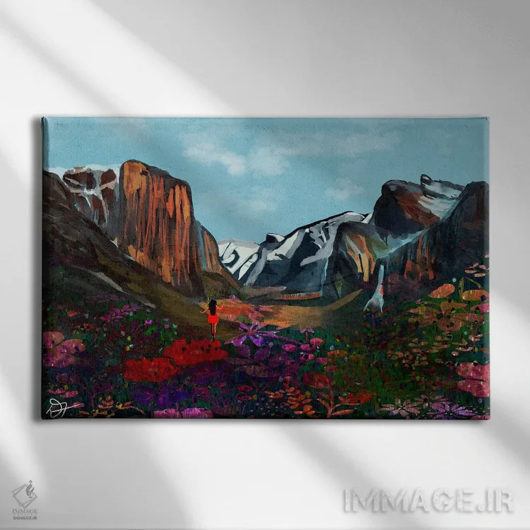 تابلو کوهستان و گلها اثر دارلا فرارا - نمای روبهرو روی دیوار