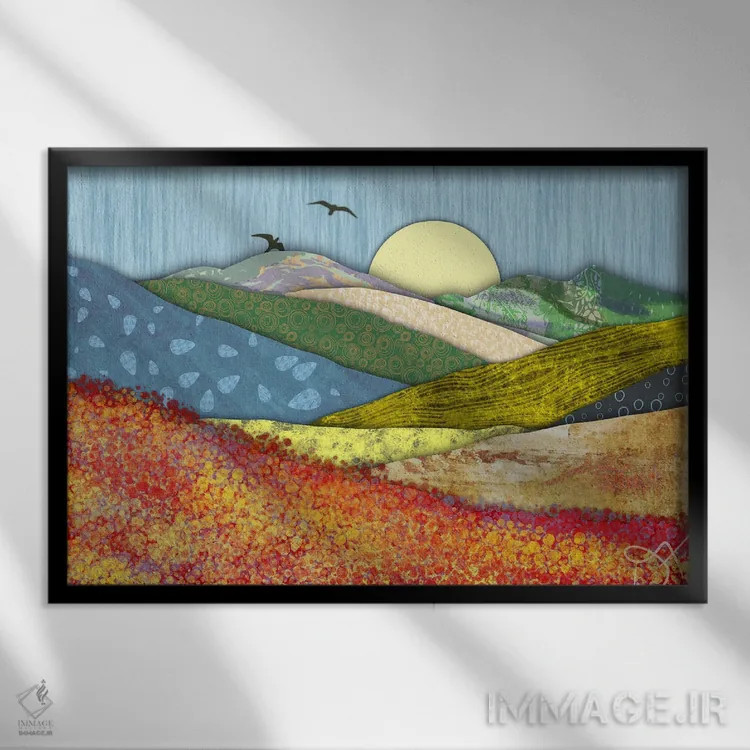 تابلو ماه و پرندگان اثر دارلا فرارا - نمای قابدار مشکی