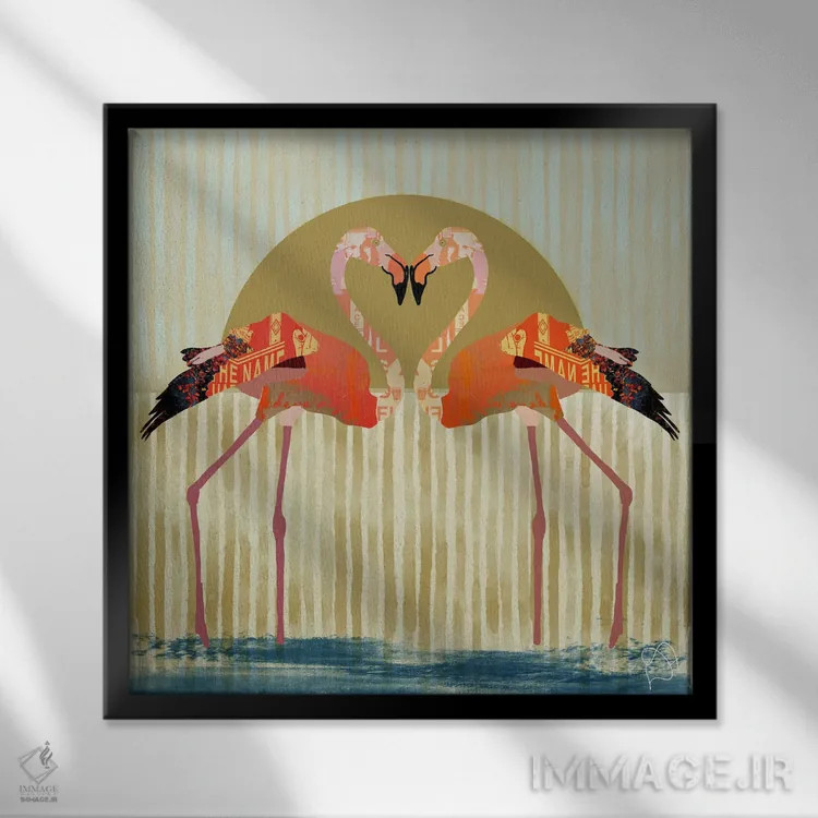 تابلو فلامینگوها اثر دارلا فرارا - نمای قابدار مشکی