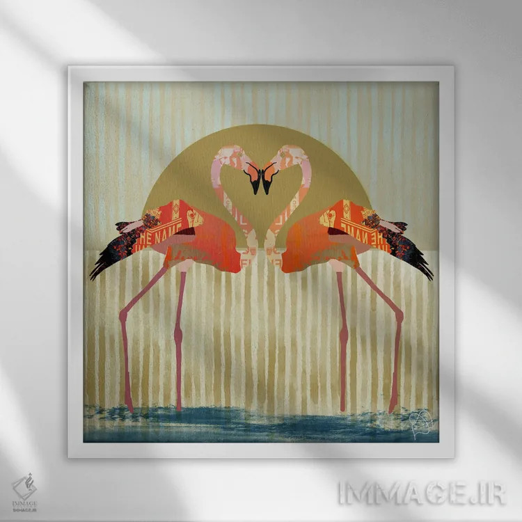 تابلو فلامینگوها اثر دارلا فرارا - نمای قابدار سفید