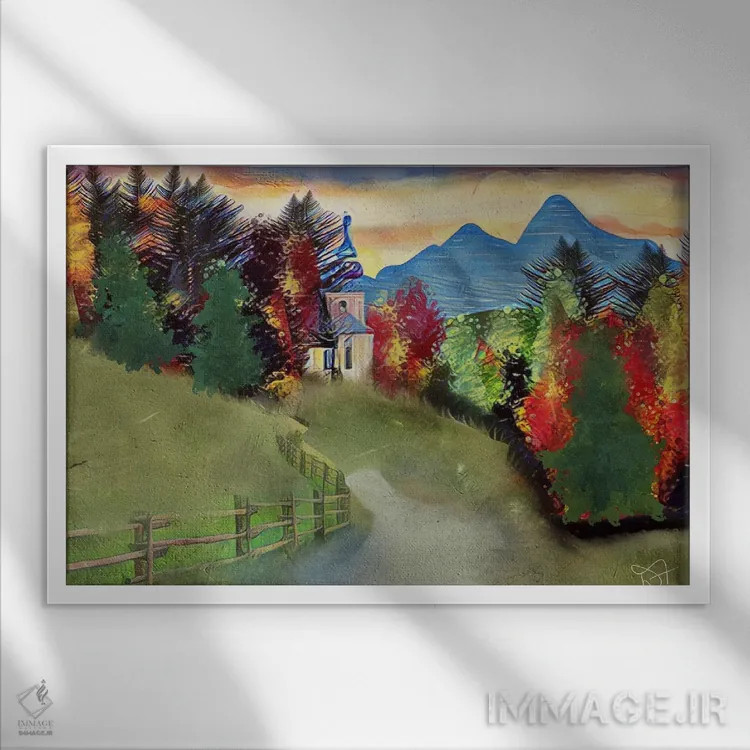 تابلو خانه در جنگل اثر دارلا فرارا - نمای قابدار سفید