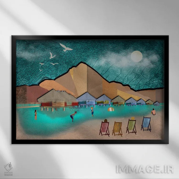 تابلو شناگران در استراحتگاه اثر دارلا فرارا - نمای قابدار مشکی