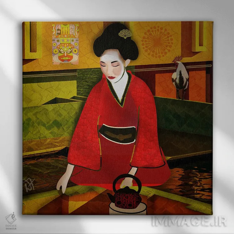 تابلو چای با گیشا اثر دارلا فرارا - نمای روبهرو روی دیوار