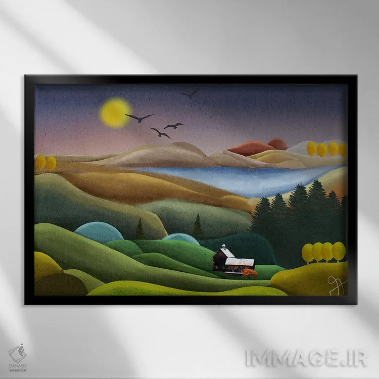 تابلو تپههای موجدار اثر دارلا فرارا - نمای قابدار مشکی