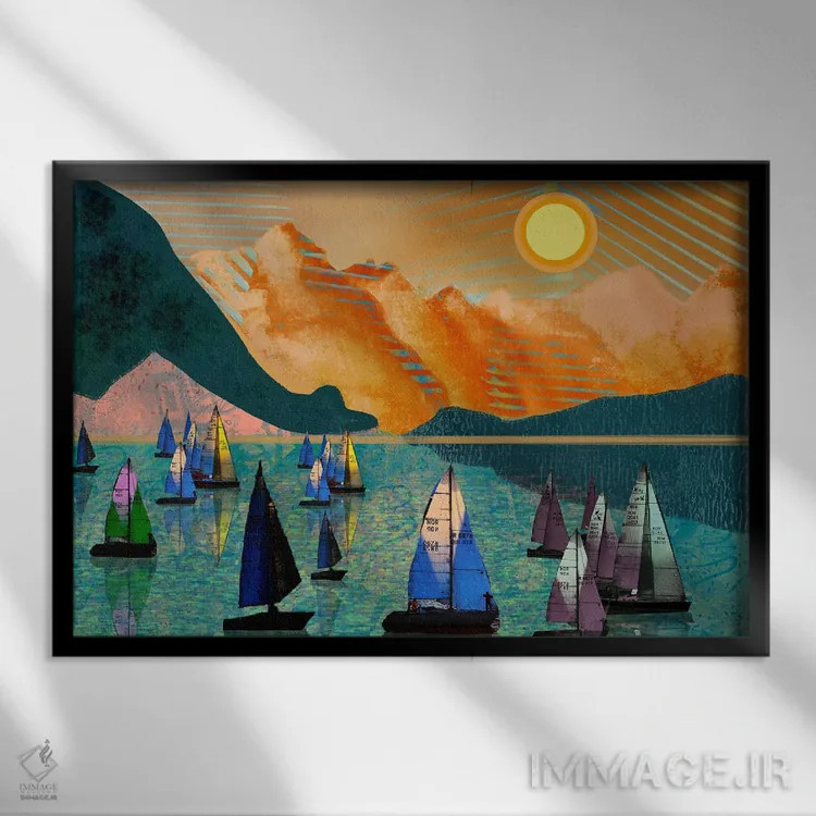 تابلو قایقهای بادبانی اثر دارلا فرارا - نمای قابدار مشکی