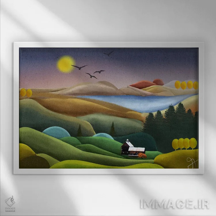 تابلو تپههای موجدار اثر دارلا فرارا - نمای قابدار سفید