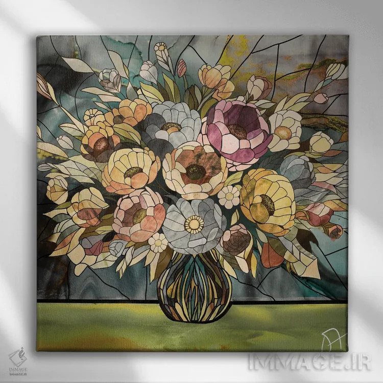 تابلو گلها و گلدان اثر دارلا فرارا - نمای روبهرو روی دیوار