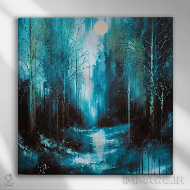 تابلو جنگل آبی برفی اثر دارلا فرارا - نمای روبهرو روی دیوار