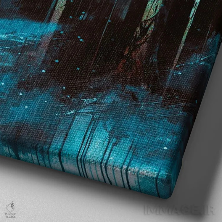 تابلو جنگل آبی برفی اثر دارلا فرارا - نمای نزدیک بافت بوم