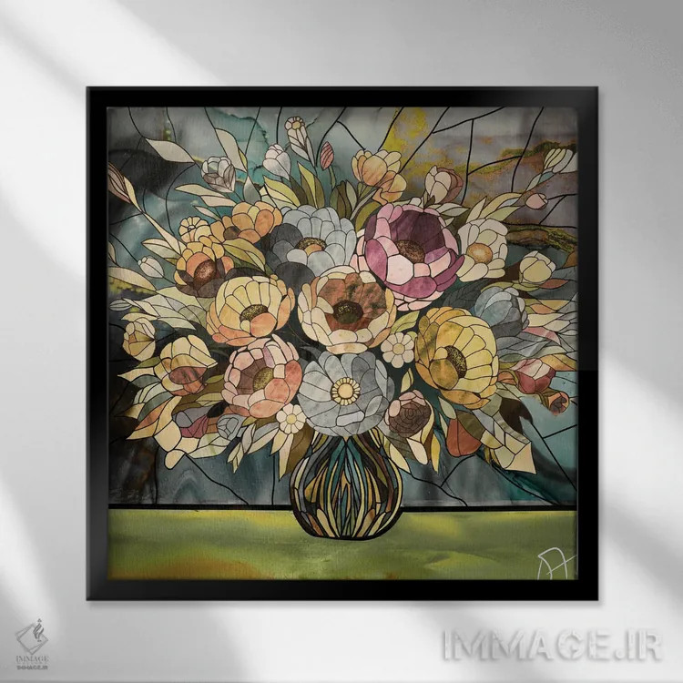تابلو گلها و گلدان اثر دارلا فرارا - نمای قابدار مشکی