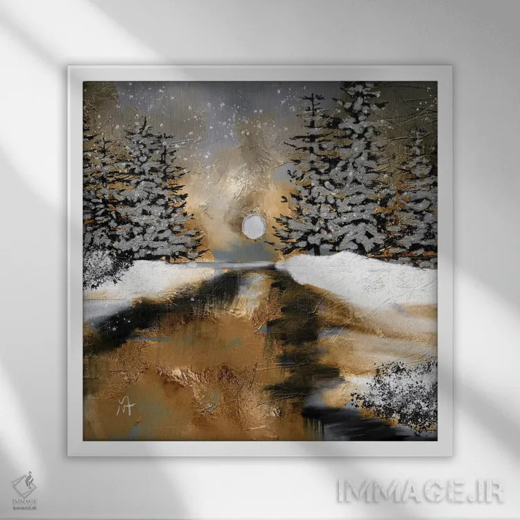 تابلو درختان برفی اثر دارلا فرارا - نمای قابدار سفید