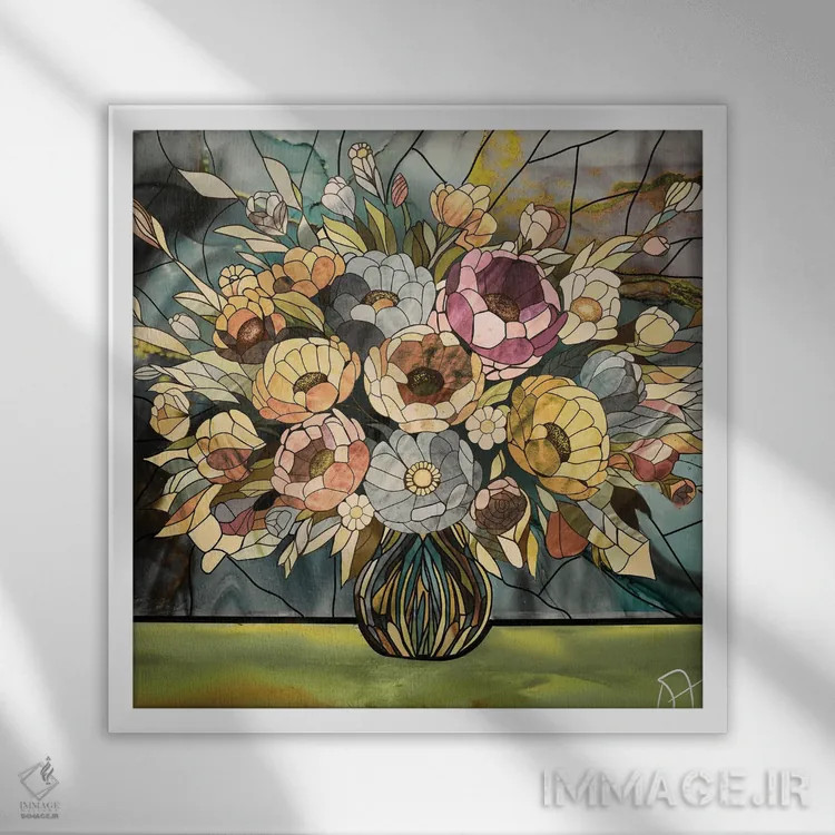 تابلو گلها و گلدان اثر دارلا فرارا - نمای قابدار سفید