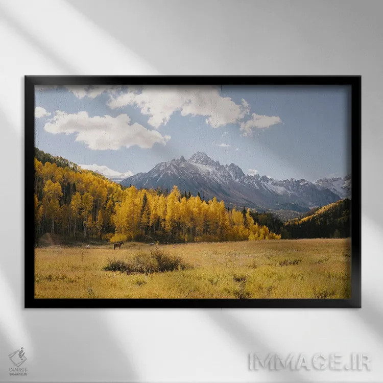 تابلو کوه اسنفلس پوشیده از برف در پاییز (کلرادو) اثر دنیل گارسیا - نمای قابدار مشکی