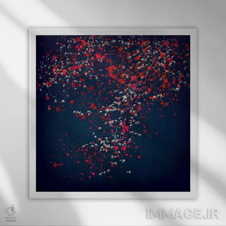 تابلو درخت شکوفه آتشین ۵ اثر دوریت فوگ - نمای قابدار سفید