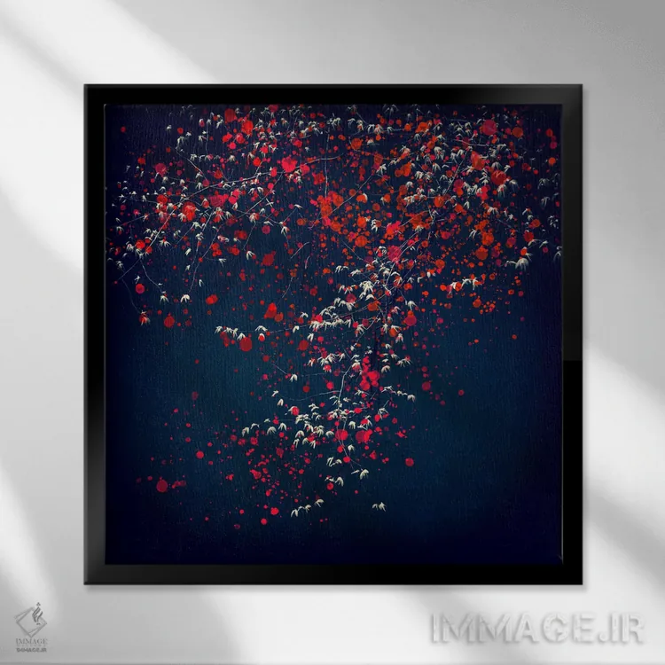 تابلو درخت شکوفه آتشین ۵ اثر دوریت فوگ - نمای قابدار مشکی