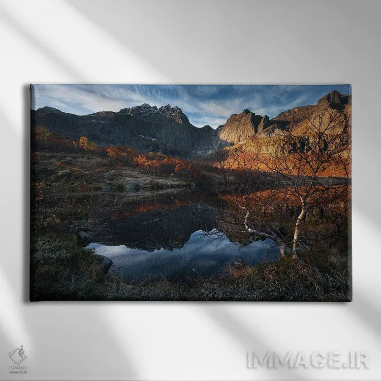 تابلو صبح پاییزی آرام در جزایر لوفوتن اثر دنیل گاستاگر - نمای روبهرو روی دیوار