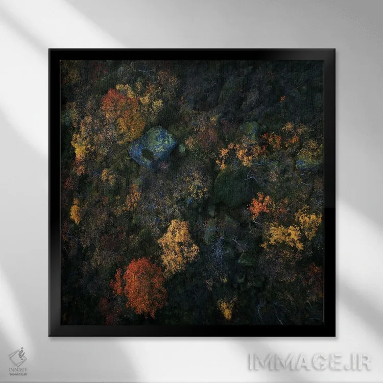 تابلو رنگهای پاییزی لوفوتن از بالا (نروژ) اثر دنیل گاستاگر - نمای قابدار مشکی