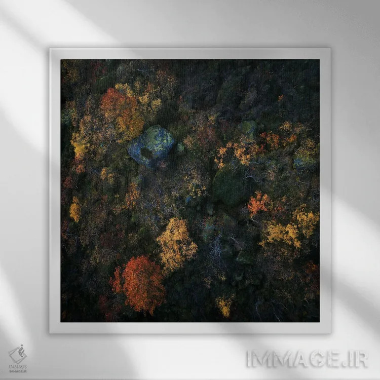 تابلو رنگهای پاییزی لوفوتن از بالا (نروژ) اثر دنیل گاستاگر - نمای قابدار سفید