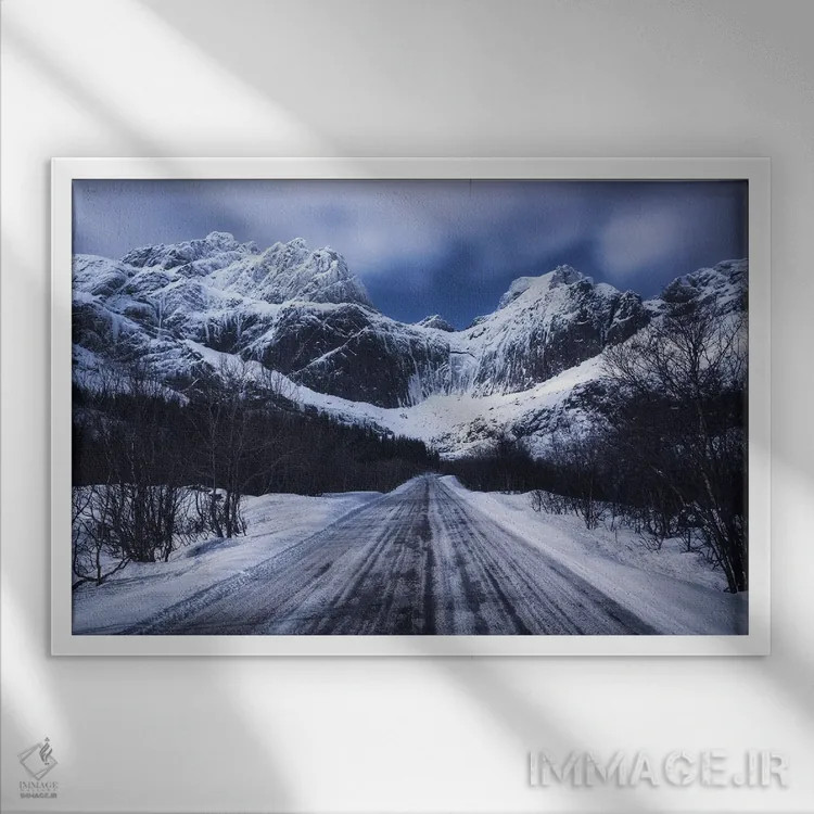 تابلو جاده کوهستانی اسرارآمیز در جزایر لوفوتن اثر دنیل گاستاگر - نمای قابدار سفید