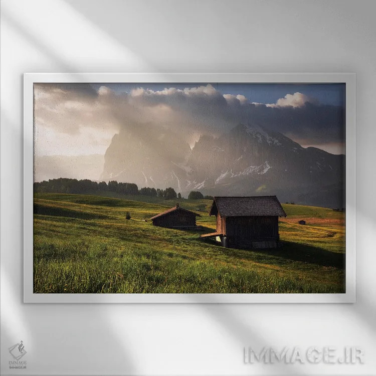 تابلو صبح بهاری طلایی در آلپه دی سوییسی (دولومیت، ایتالیا) اثر دنیل گاستاگر - نمای قابدار سفید