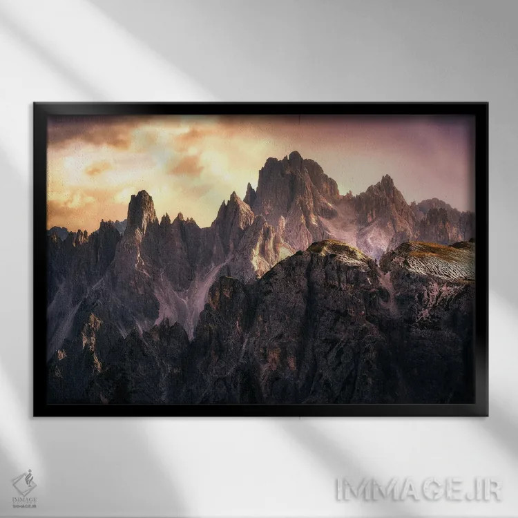 تابلو غروب طلایی در کاباوری دی میزورینا (دولومیت) اثر دنیل گاستاگر - نمای قابدار مشکی