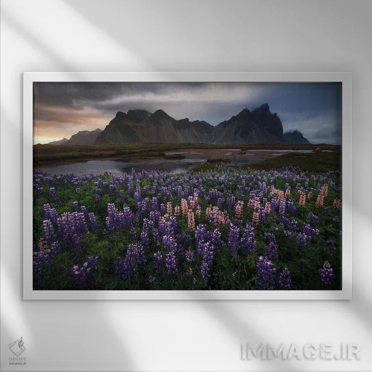 تابلو غروب احساسی تابستانی در استوکسنس (ایسلند) اثر دنیل گاستاگر - نمای قابدار سفید