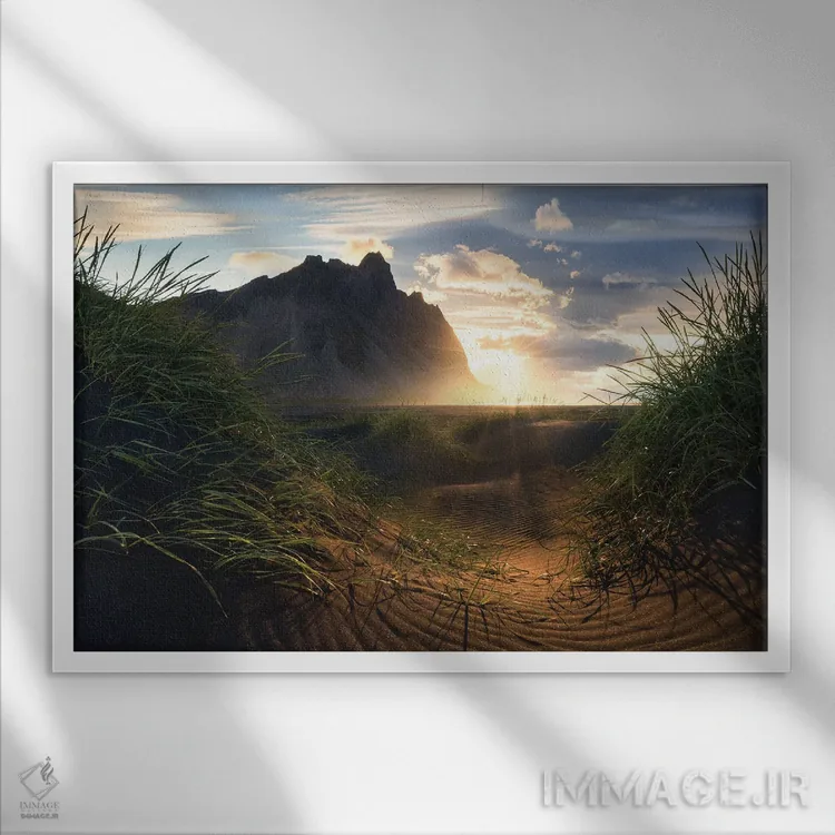 تابلو طلوع طوفانی تابستانی استوکسنِس (ایسلند) اثر دنیل گاستاگر - نمای قابدار سفید