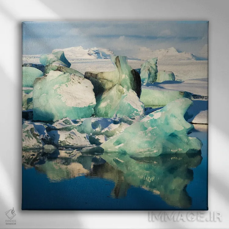 تابلو خورشید طلایی بر تالاب یخی ایسلند اثر دنیل گاستاگر - نمای روبهرو روی دیوار