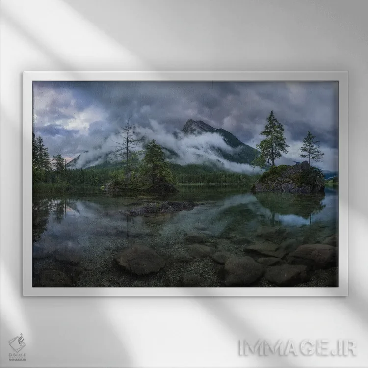 تابلو دریاچه هینترزی احساسی در باواریا (آلمان) اثر دنیل گاستاگر - نمای قابدار سفید