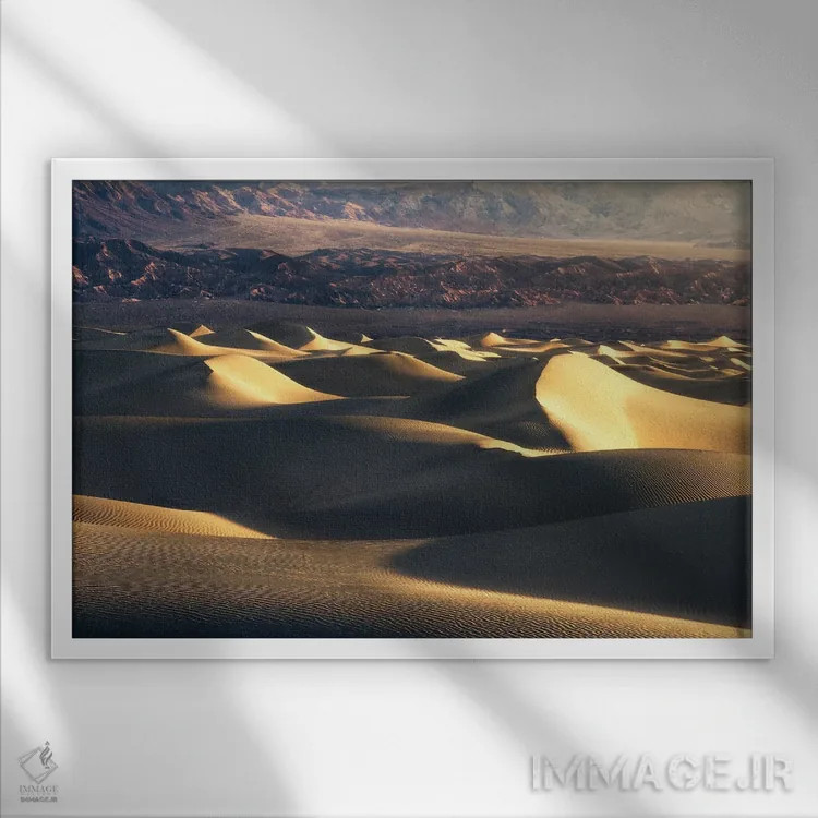 تابلو تپههای شنی طلایی در دره مرگ اثر دنیل گاستاگر - نمای قابدار سفید