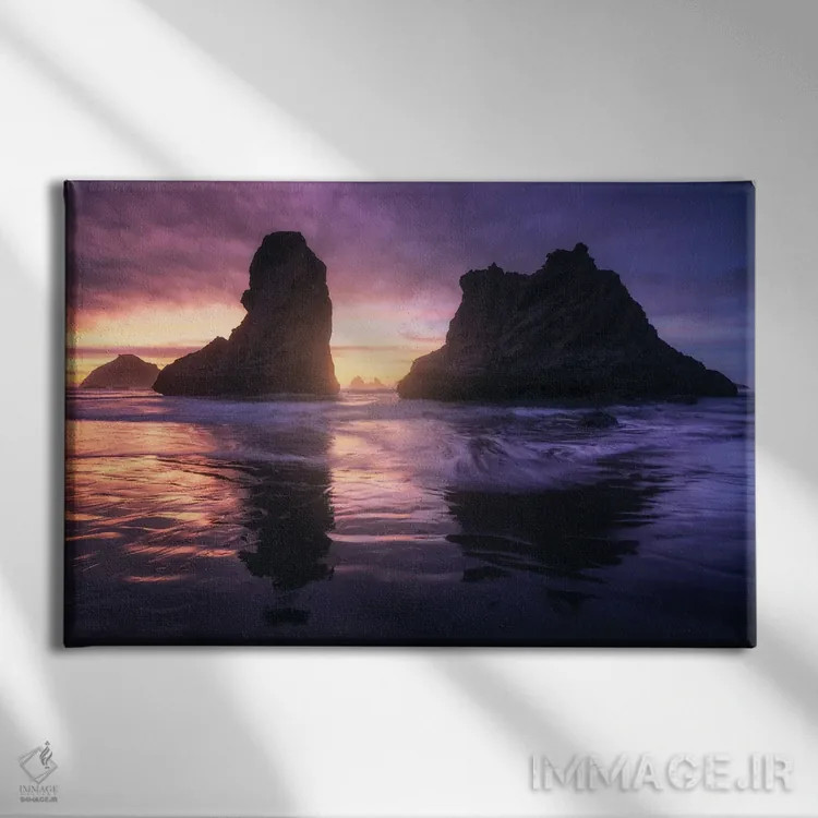 تابلو صخرههای ساحلی بندن هنگام غروب اثر دنیل گاستاگر - نمای روبهرو روی دیوار