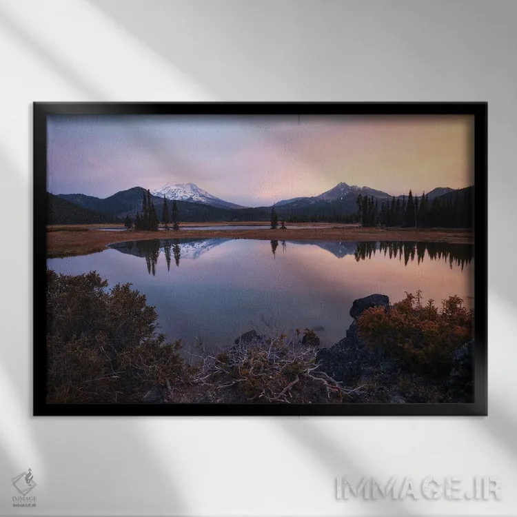 تابلو صبح آرام کنار دریاچهای در اورگن اثر دنیل گاستاگر - نمای قابدار مشکی