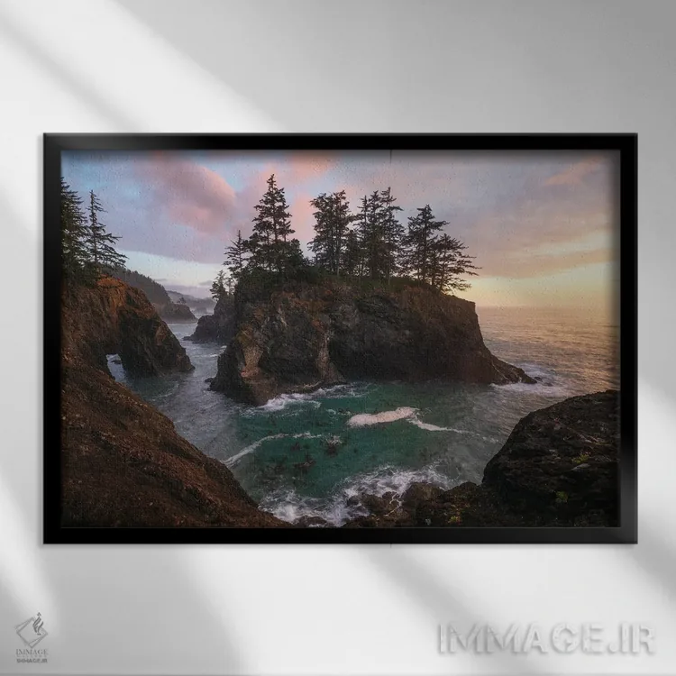 تابلو غروب در ساحل اورگن اثر دنیل گاستاگر - نمای قابدار مشکی