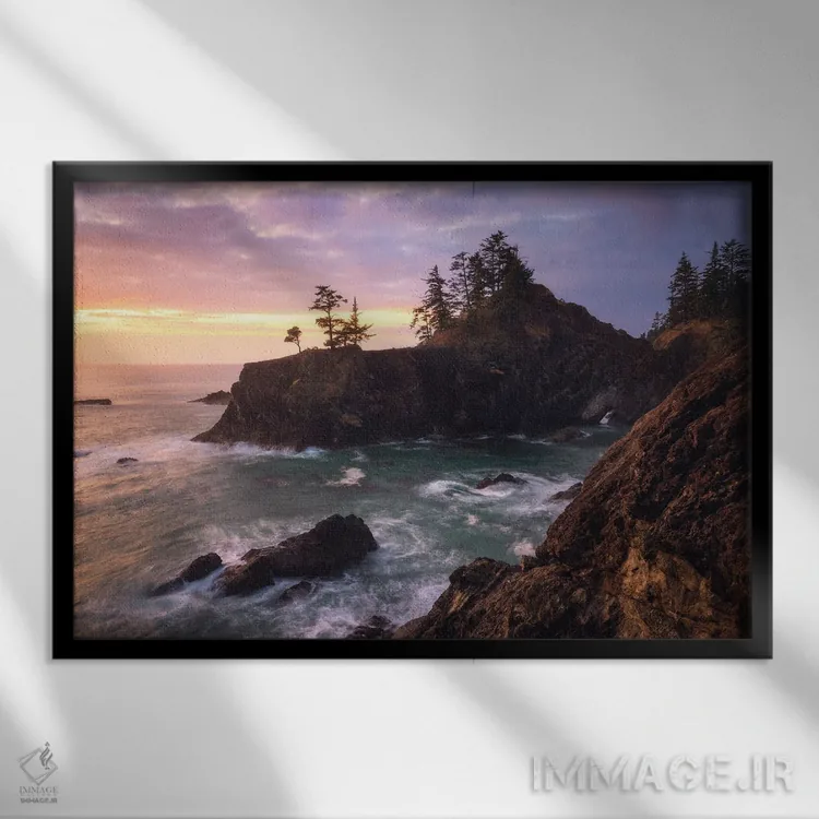 تابلو غروب در ساحل وحشی اورگن اثر دنیل گاستاگر - نمای قابدار مشکی