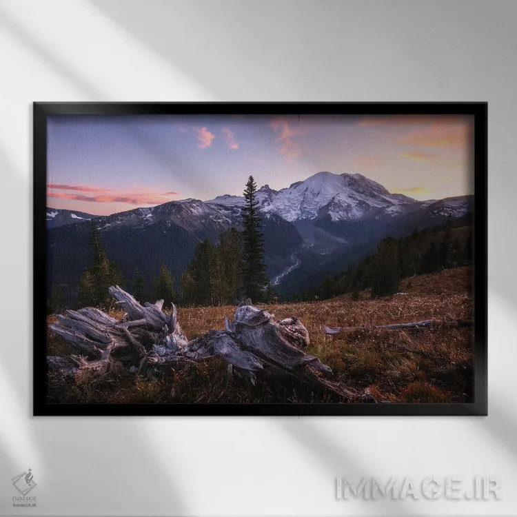تابلو چشمانداز غروب کوه رینیر (واشنگتن) اثر دنیل گاستاگر - نمای قابدار مشکی