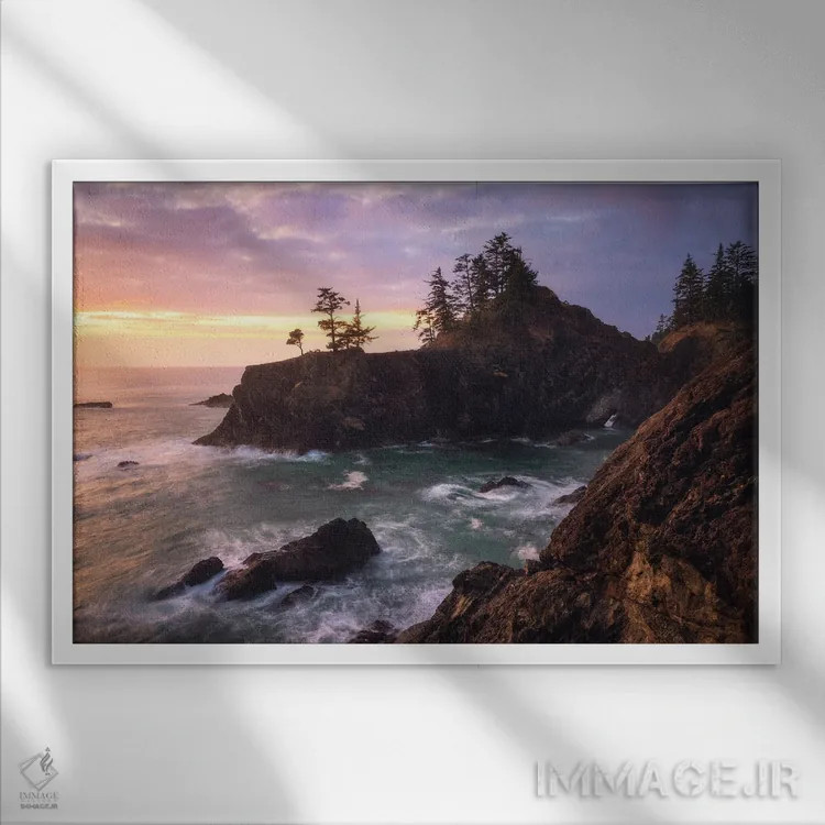 تابلو غروب در ساحل وحشی اورگن اثر دنیل گاستاگر - نمای قابدار سفید