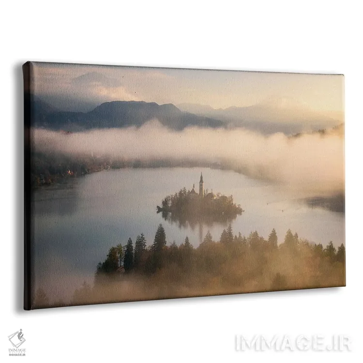 تابلو صبح مهآلود پاییزی بر فراز دریاچه بلد (اسلوونی) اثر دنیل گاستاگر - نمای پرسپکتیو محصول