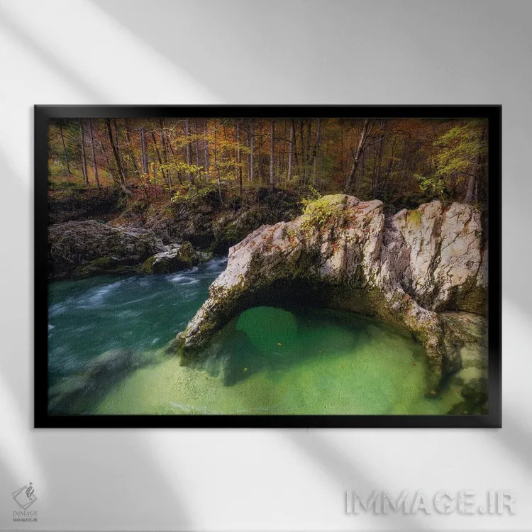 تابلو عصر پاییزی کنار جوی جنگلی در اسلوونی اثر دنیل گاستاگر - نمای قابدار مشکی