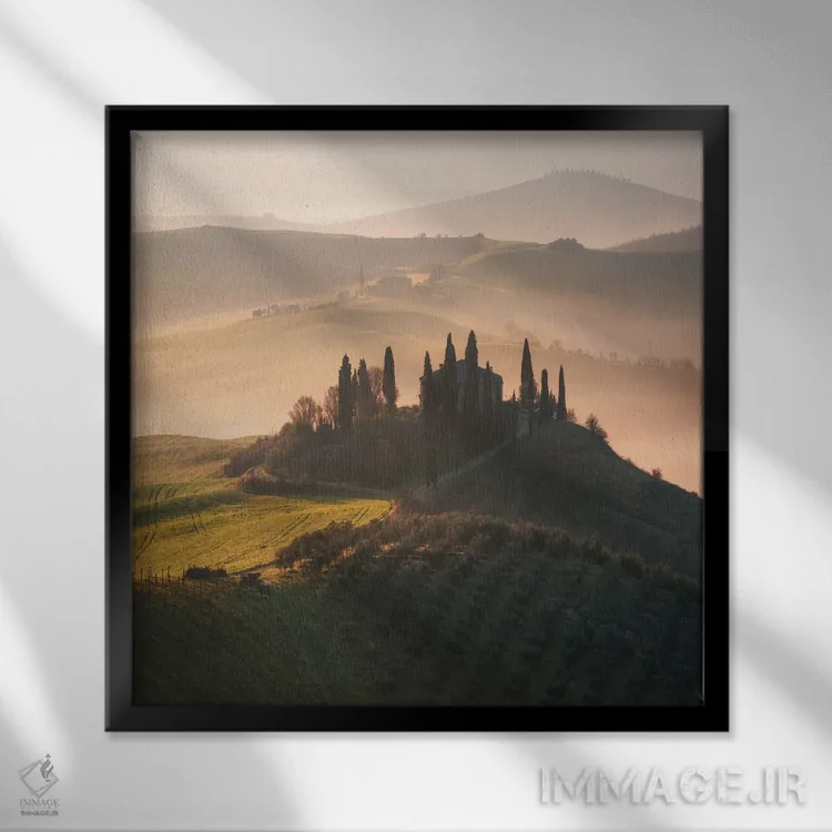 تابلو صبح مهآلود در توسکانی زیبا اثر دنیل گاستاگر - نمای قابدار مشکی